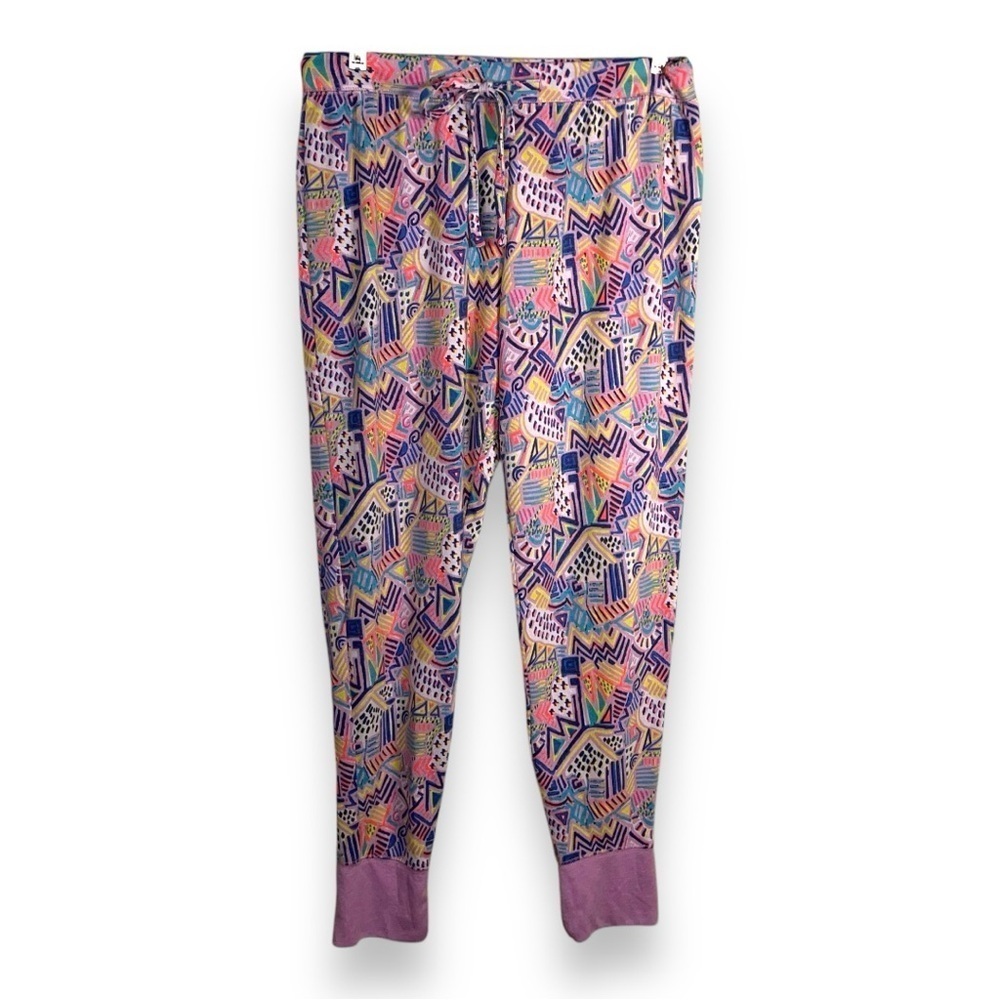 LARGE XHILARATION COLORFUL PANTS DRAWSTRING PJ CASUAL LOUNGEWEAR PINK PURPLE